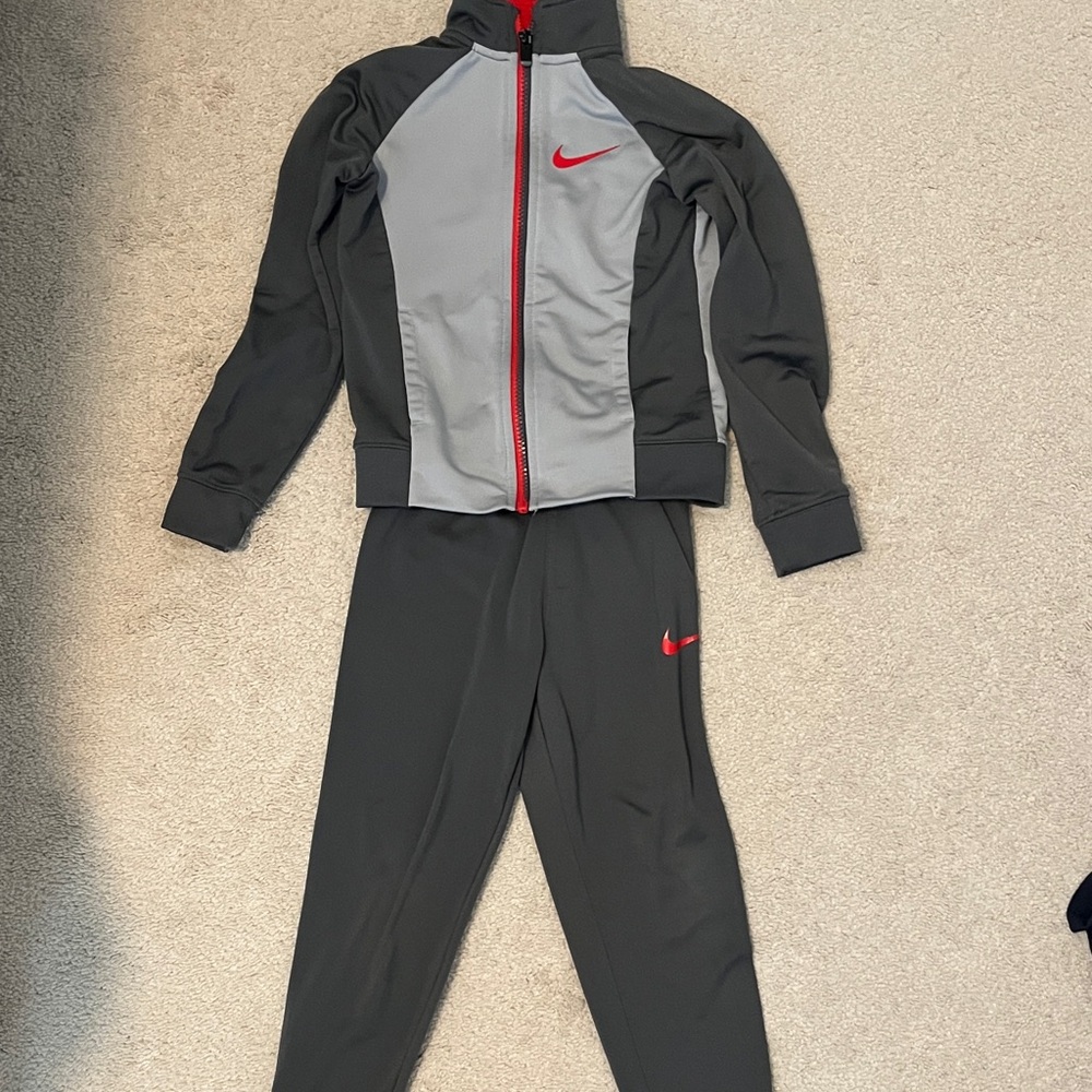 Nike Gray & Black Tracksuit with Red Swoosh